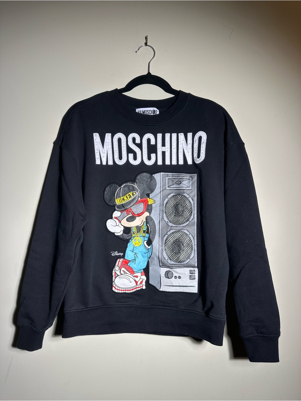 H&M x Moschino Disney Mickey Mouse Black Graphic Applique Sweatshirt Small
